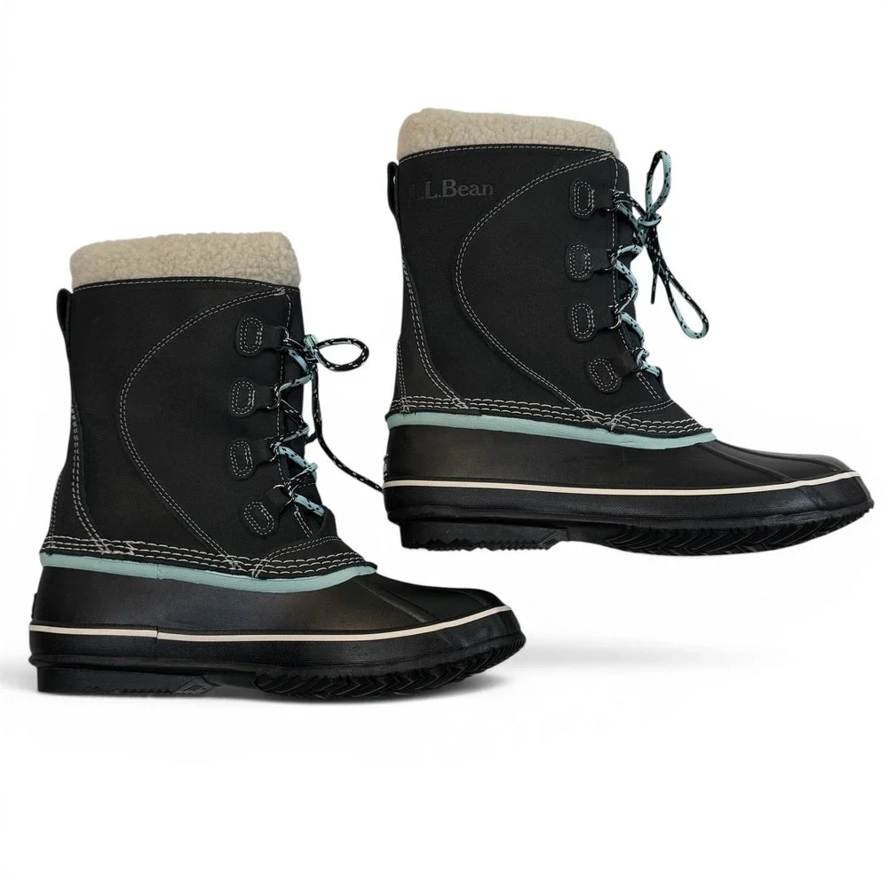 LL Bean Suede Snow Boots Womens 8 Jet Black Waterproof Insulated New